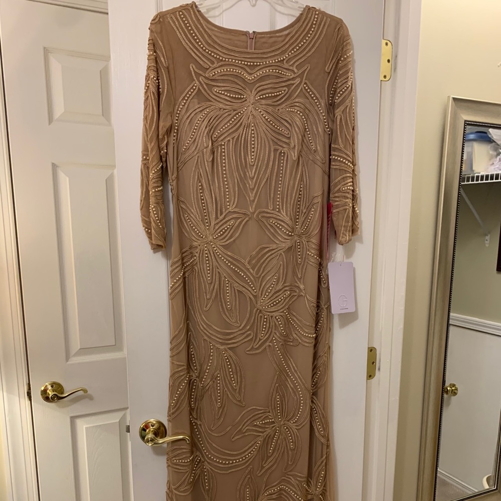 JS Group Champagne Color Formal Breaded Dress